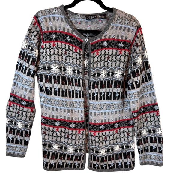 Rebecca Malone Cardigan Sweater Women's Small Petite Wool Blend Flowers - Picture 2 of 10